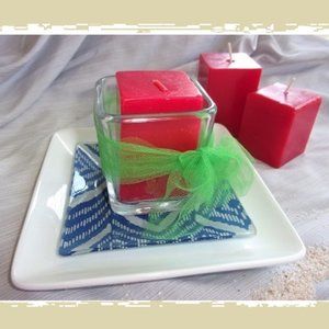 White Tray Pattern Tray Clear Holder Red Candles